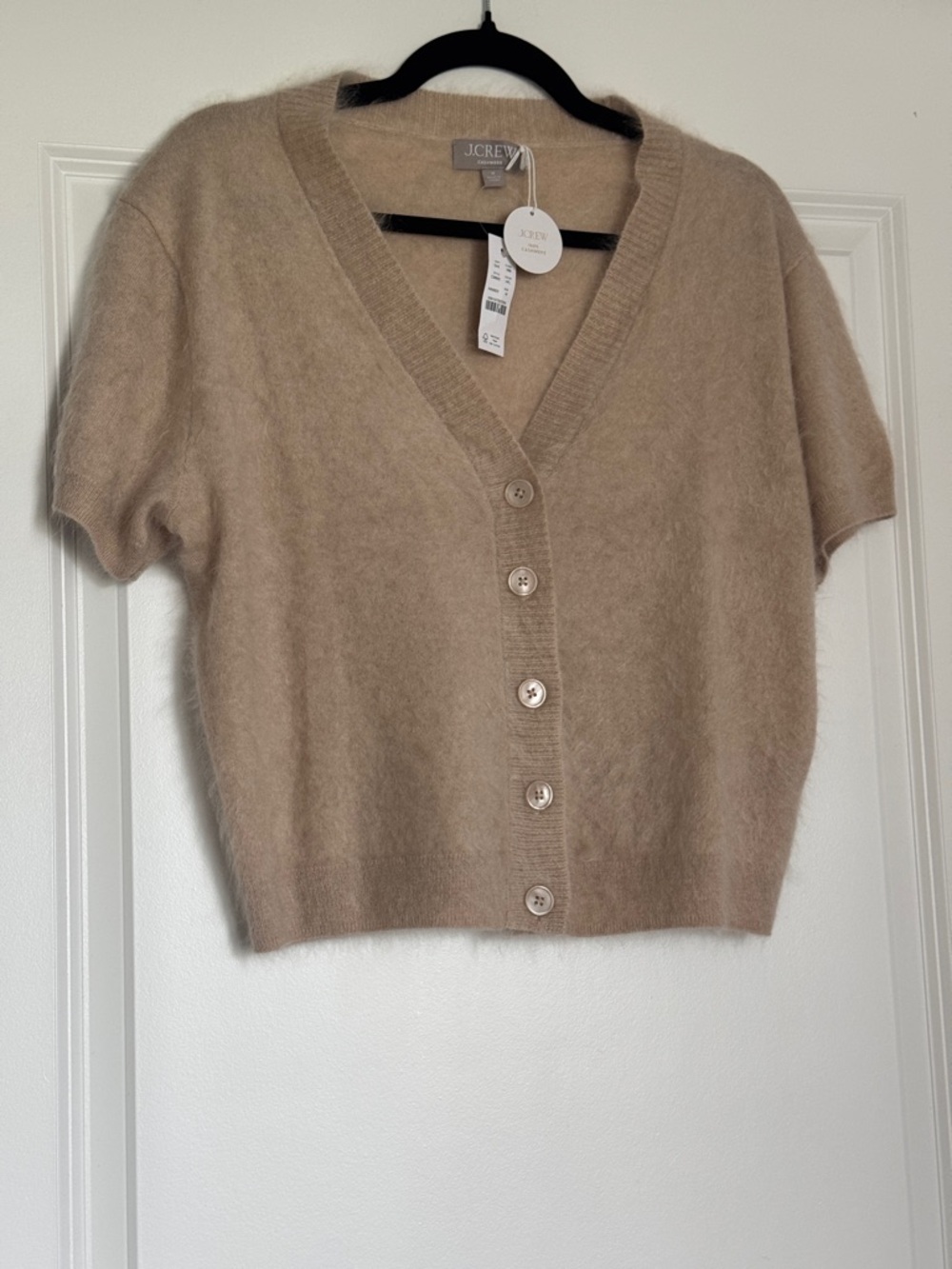 NWT! J. CREW Women’s Brushed Cashmere Short-Sleeve Cardigan Heather Flax Medium
